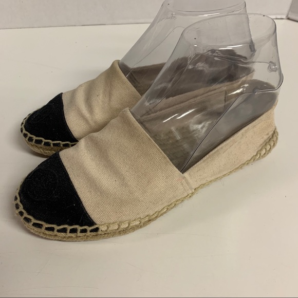 Tory Burch Colorblock Cream Black Espadrilles 7